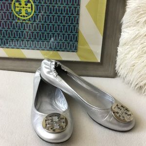 Tory Burch silver leather ballet flats